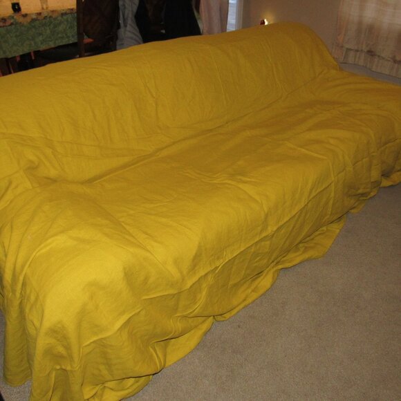 Linen Locker & Co 100% Flax Linen Mustard Golden Yellow Coach Drape Cover - Picture 3 of 8